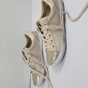 Unisa Women's Cream Beige Gold Glitter Laced Sneakers size 8M